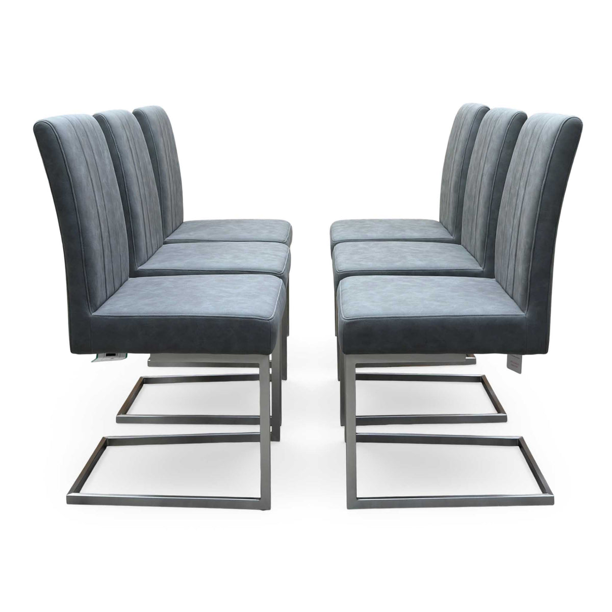 ‘Grigio’ Grey Fabric Set of 6 Cantilever Dining Chairs