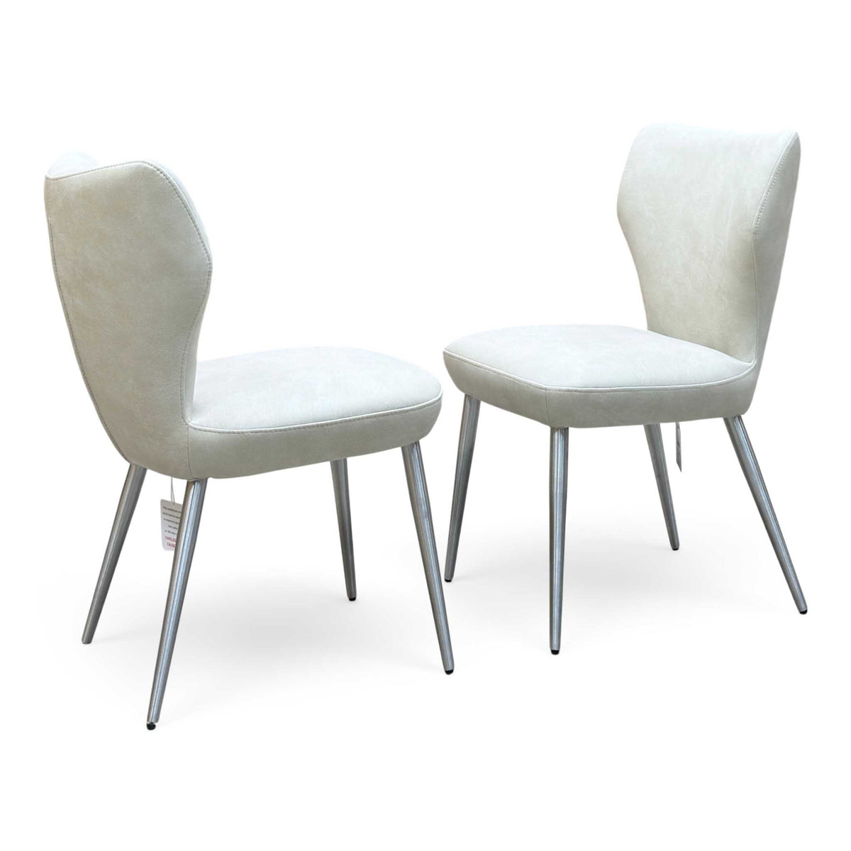 ‘Elegante’ Ivory White Faux Leather Pair of Dining Chairs