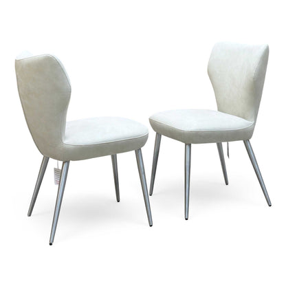 ‘Elegante’ Ivory White Faux Leather Pair of Dining Chairs