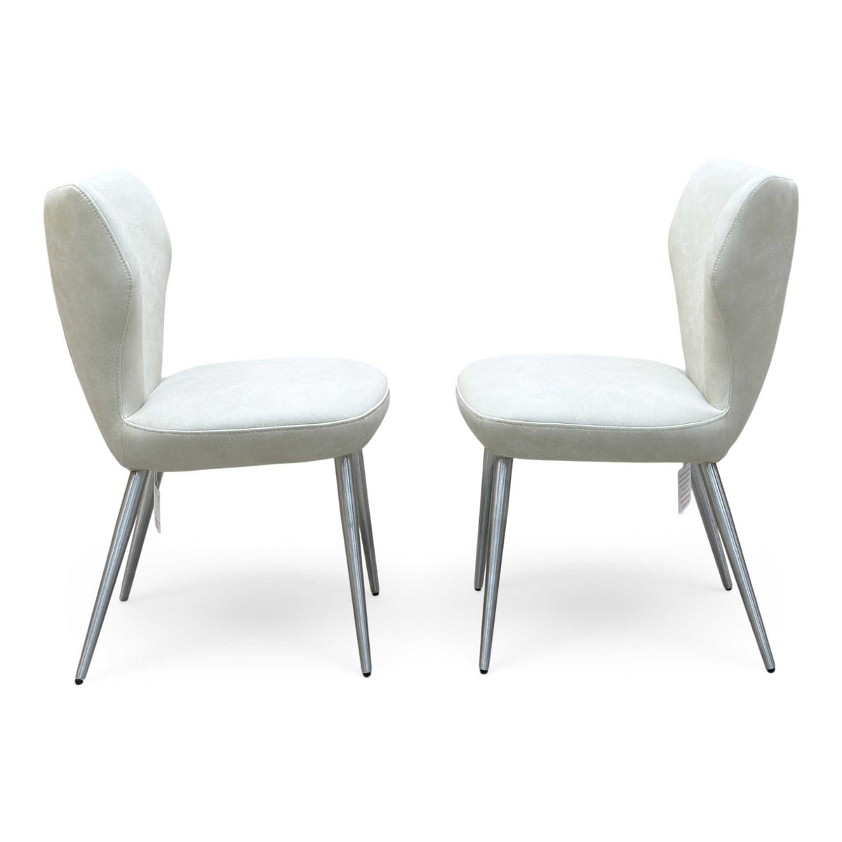 ‘Elegante’ Ivory White Faux Leather Pair of Dining Chairs