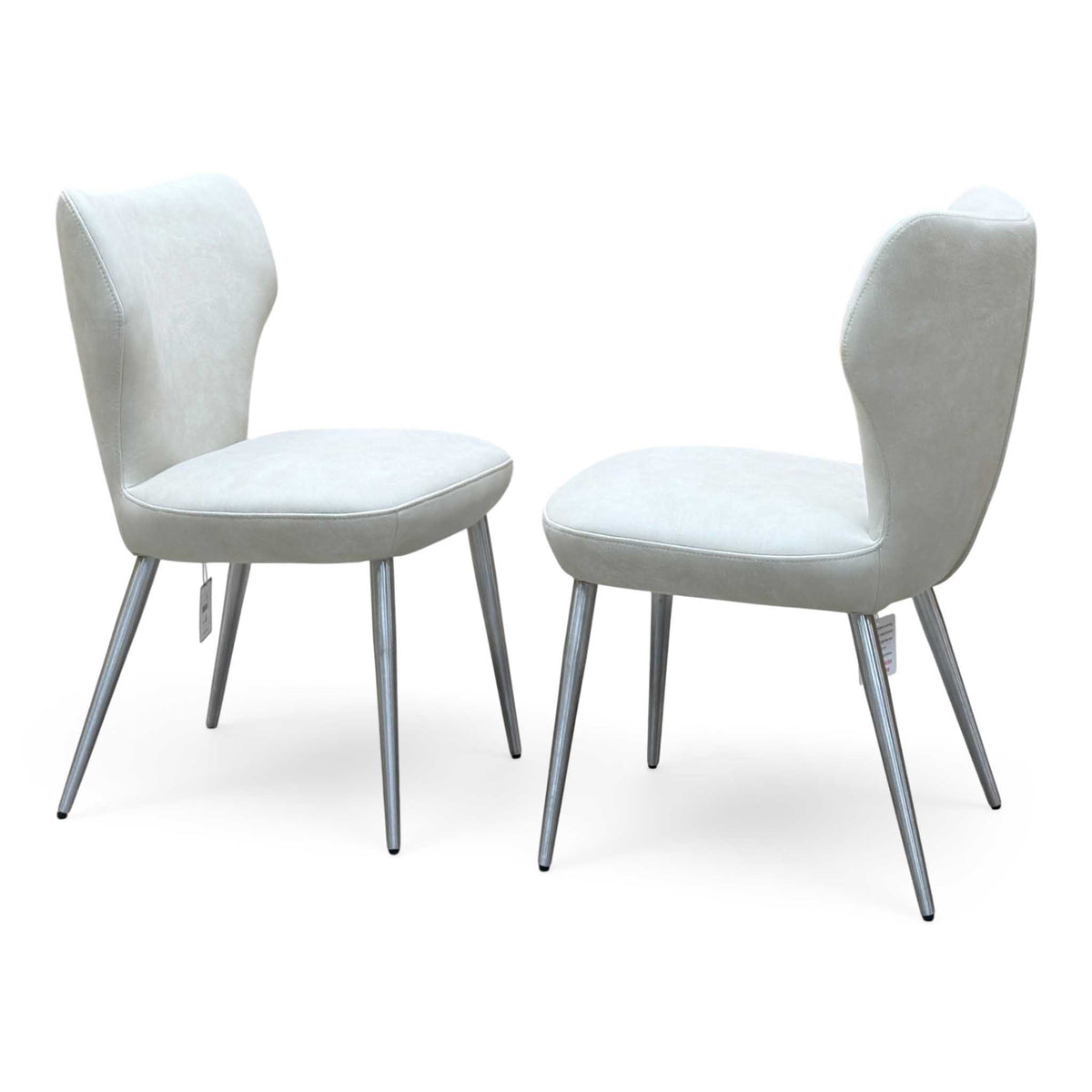 ‘Elegante’ Ivory White Faux Leather Pair of Dining Chairs