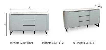 'Camino' White Refined Marble and Ceramic Top 2 Door 2 Drawer Sideboard