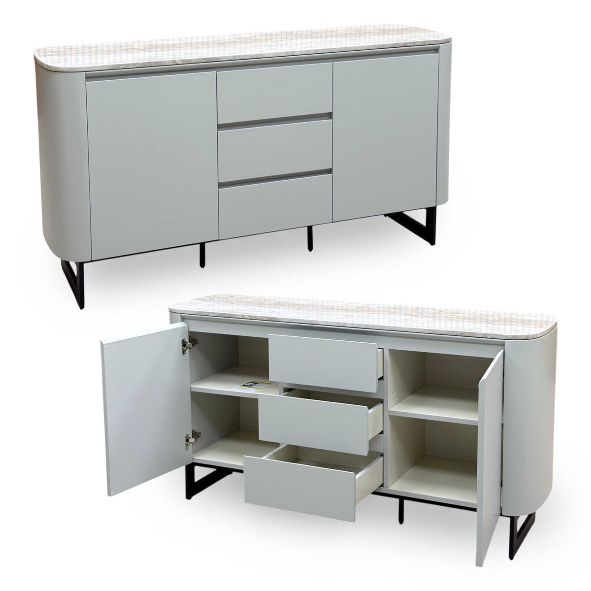 'Camino' White Refined Marble and Ceramic Top 2 Door 2 Drawer Sideboard