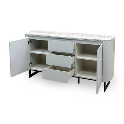 'Camino' White Refined Marble and Ceramic Top 2 Door 2 Drawer Sideboard
