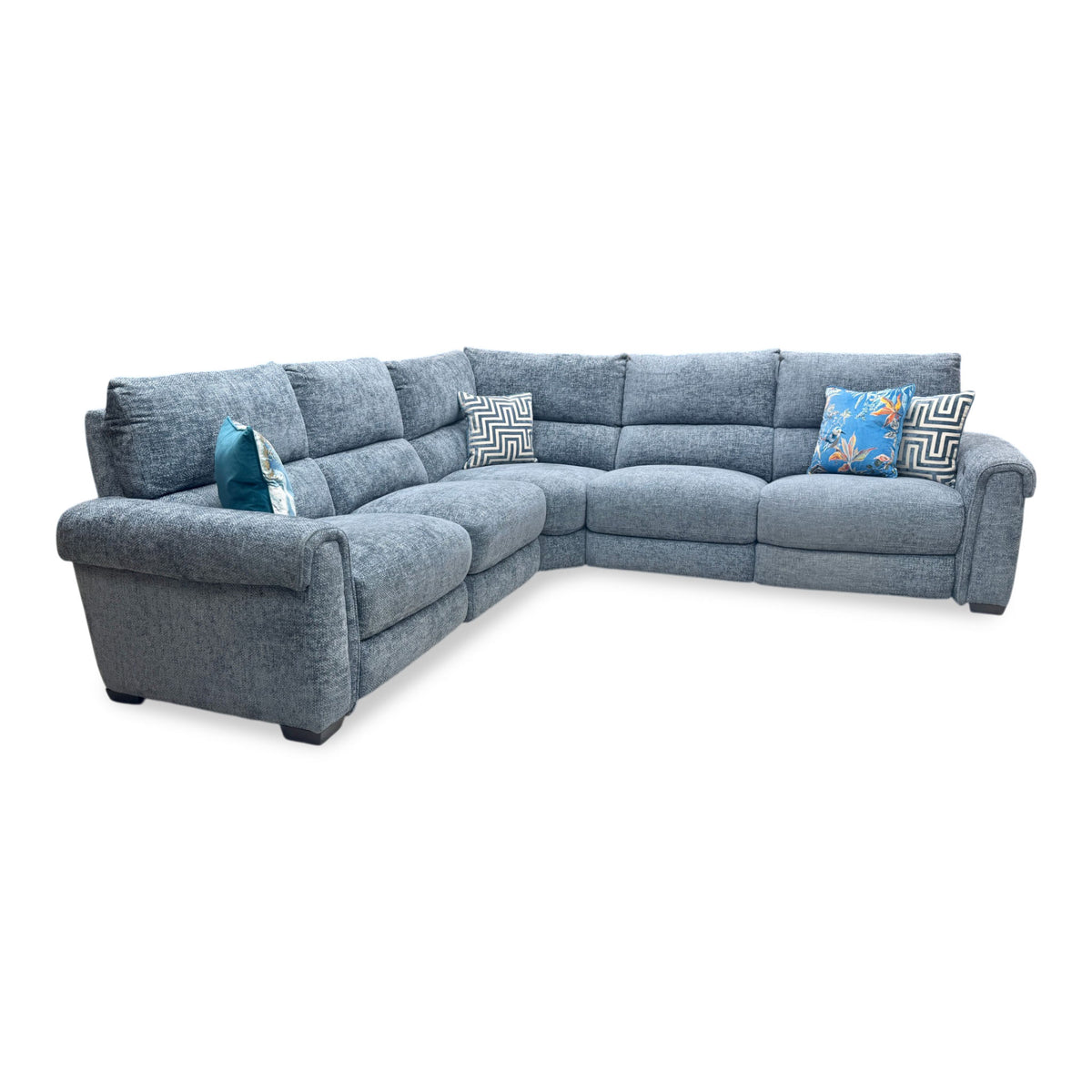 'Nixon' Fab-Coe-R303 Silverish Blue Woven Fabric Large Power Recliner Corner Sofa