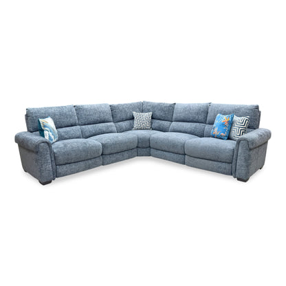 'Nixon' Fab-Coe-R303 Silverish Blue Woven Fabric Large Power Recliner Corner Sofa