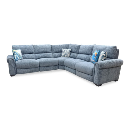 'Nixon' Fab-Coe-R303 Silverish Blue Woven Fabric Large Power Recliner Corner Sofa