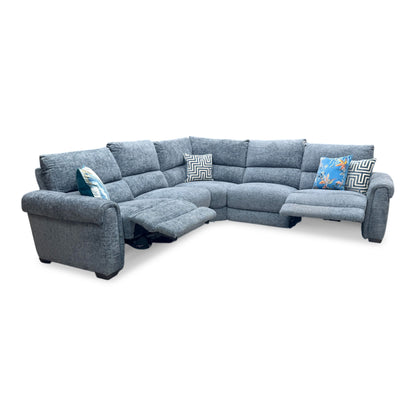 'Nixon' Fab-Coe-R303 Silverish Blue Woven Fabric Large Power Recliner Corner Sofa