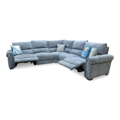 'Nixon' Fab-Coe-R303 Silverish Blue Woven Fabric Large Power Recliner Corner Sofa