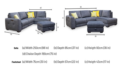 'Dinky’ Dexter Shadow Grey 43519 Velvet Fabric Right Hand Facing Power Recliner Corner Sofa + Large Storage Footstool