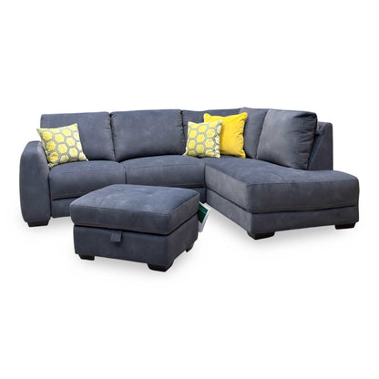 'Dinky’ Dexter Shadow Grey 43519 Velvet Fabric Right Hand Facing Power Recliner Corner Sofa + Large Storage Footstool