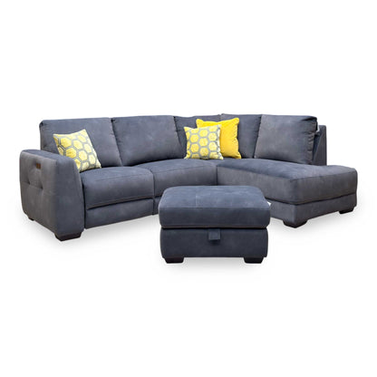 'Dinky’ Dexter Shadow Grey 43519 Velvet Fabric Right Hand Facing Power Recliner Corner Sofa + Large Storage Footstool