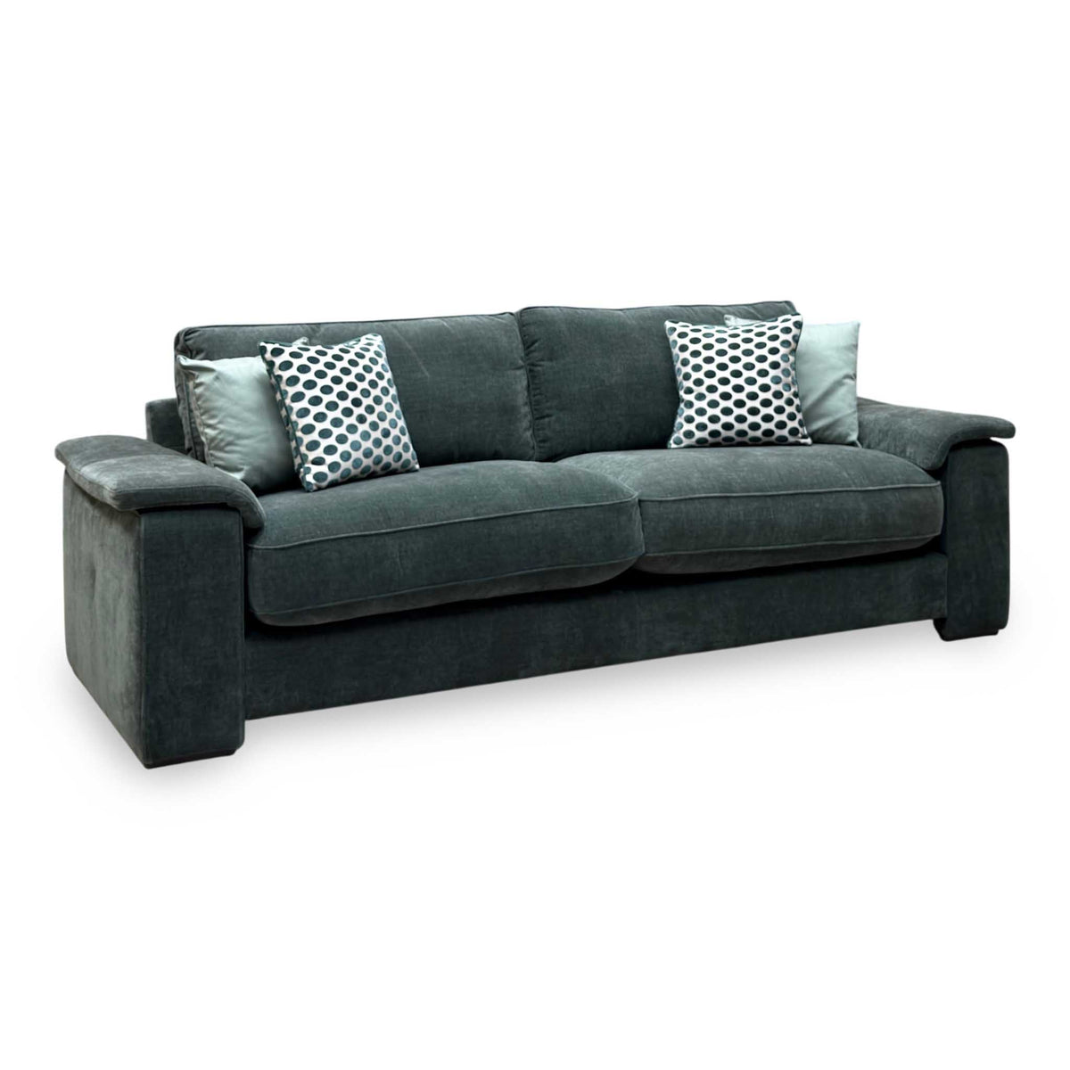 'Boxy' Ansel Moss Green Linen Fabric 250cm Maxi Arm Sofa