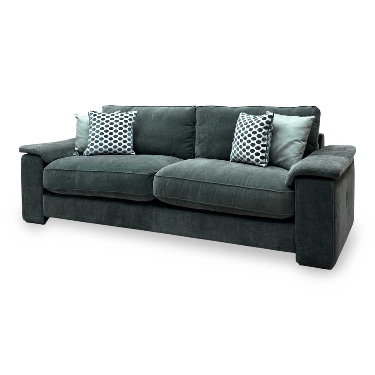 'Boxy' Ansel Moss Green Linen Fabric 250cm Maxi Arm Sofa