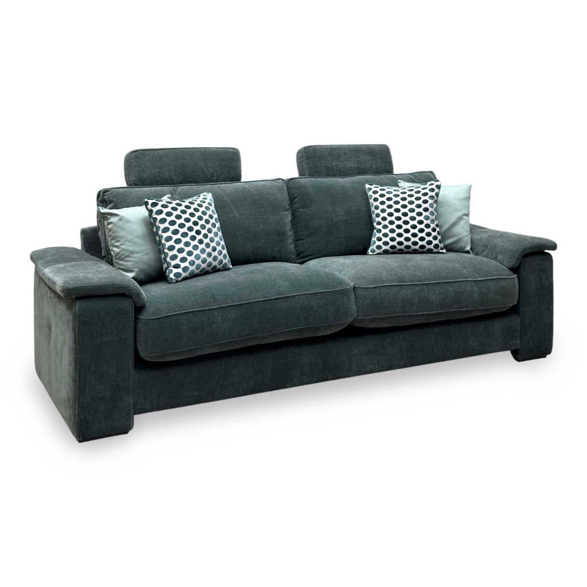 'Boxy' Ansel Moss Green Linen Fabric 250cm Maxi Arm Sofa