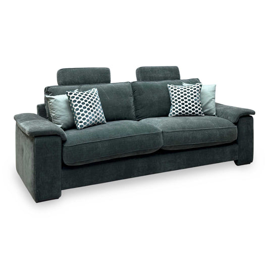 Boxy Ansel Moss Green Linen Fabric 250cm Maxi Arm Sofa