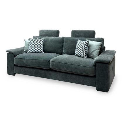 'Boxy' Ansel Moss Green Linen Fabric 250cm Maxi Arm Sofa