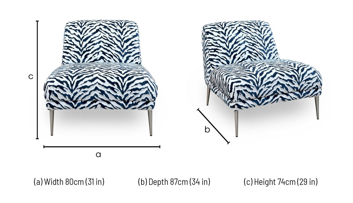 'Boujee' Zora Navy Blue Patterned Fabric Accent Chair