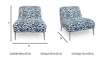 'Boujee' Zora Navy Blue Patterned Fabric Accent Chair