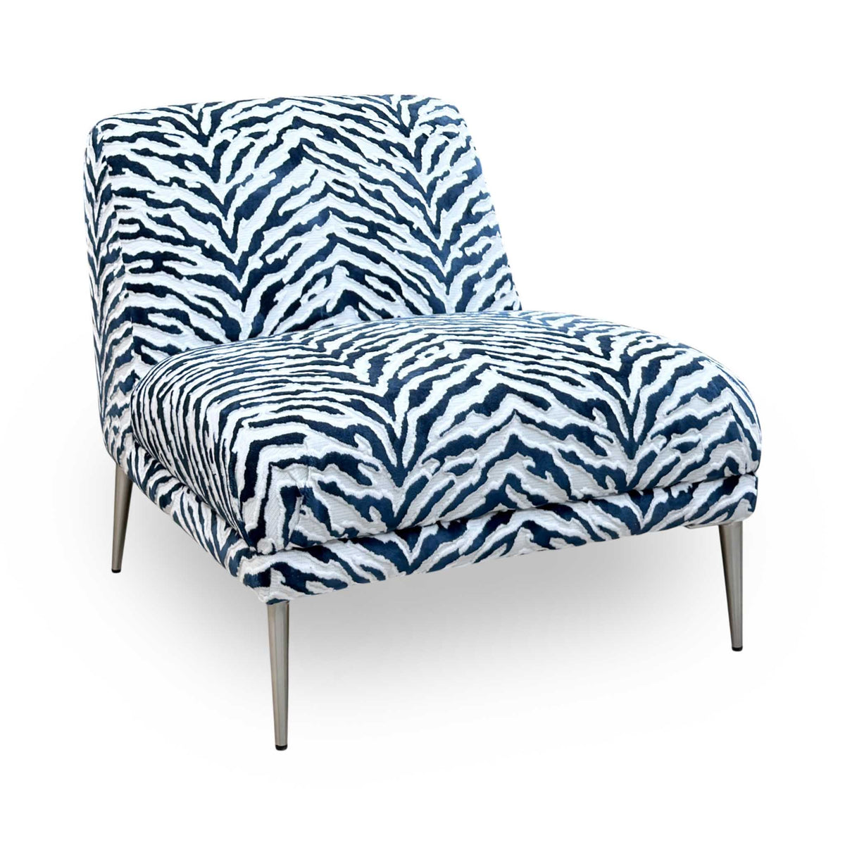 'Boujee' Zora Navy Blue Patterned Fabric Accent Chair
