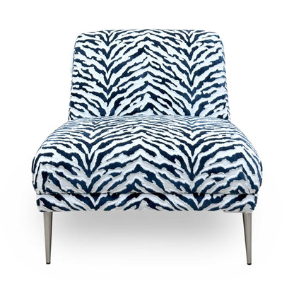 'Boujee' Zora Navy Blue Patterned Fabric Accent Chair