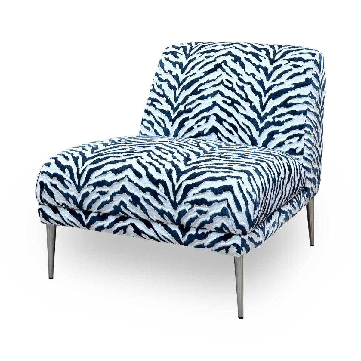 'Boujee' Zora Navy Blue Patterned Fabric Accent Chair