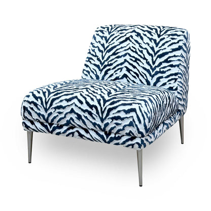 'Boujee' Zora Navy Blue Patterned Fabric Accent Chair