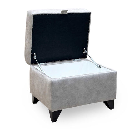 'Aura' Kenzo Oatmeal Velvet Fabric Storage Footstool
