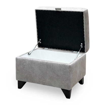 'Aura' Kenzo Oatmeal Velvet Fabric Storage Footstool