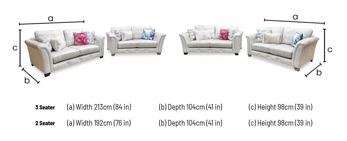 'Aura' Kenzo Cream Dw Ft Velvet Fabric 3 + 2 Seater Classic Back Sofa Set