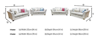 'Aura' Kenzo Cream Dw Ft Velvet Fabric 3 + 2 Seater Classic Back Sofa Set