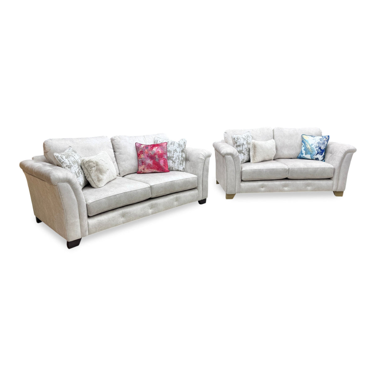 'Aura' Kenzo Cream Dw Ft Velvet Fabric 3 + 2 Seater Classic Back Sofa Set