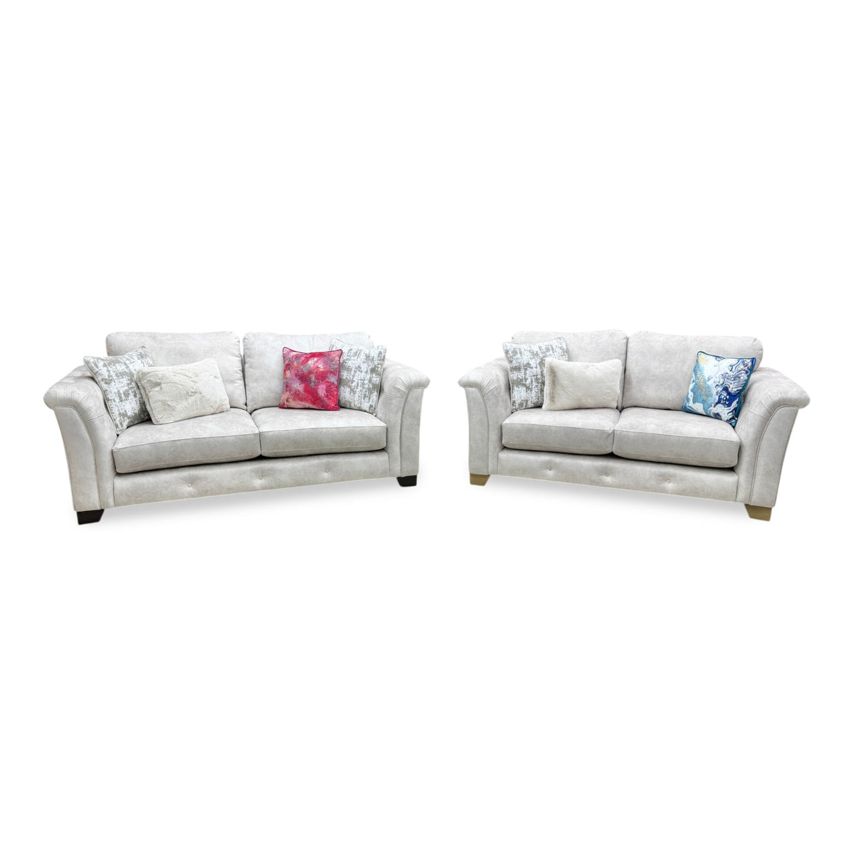 'Aura' Kenzo Cream Dw Ft Velvet Fabric 3 + 2 Seater Classic Back Sofa Set
