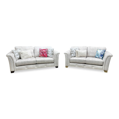 'Aura' Kenzo Cream Dw Ft Velvet Fabric 3 + 2 Seater Classic Back Sofa Set