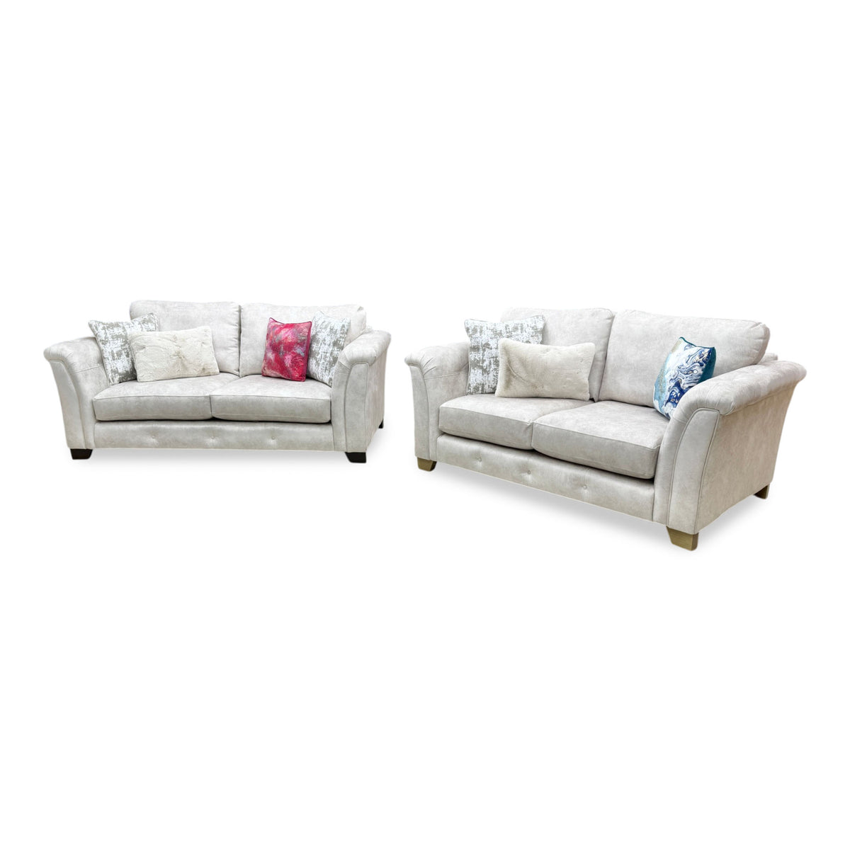 'Aura' Kenzo Cream Dw Ft Velvet Fabric 3 + 2 Seater Classic Back Sofa Set