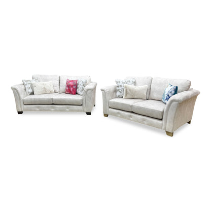 'Aura' Kenzo Cream Dw Ft Velvet Fabric 3 + 2 Seater Classic Back Sofa Set
