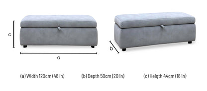 'Stark' Dexter Smoke Grey Velvet Fabric 120cm Blanket Storage Box Footstool