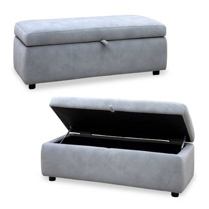 'Stark' Dexter Smoke Grey Velvet Fabric 120cm Blanket Storage Box Footstool