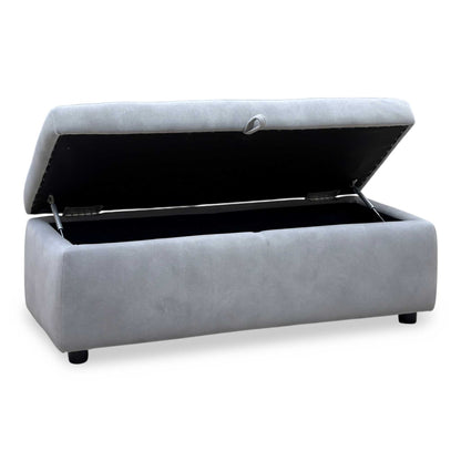 'Stark' Dexter Smoke Grey Velvet Fabric 120cm Blanket Storage Box Footstool