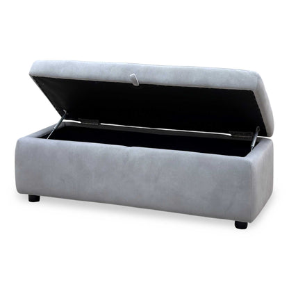 'Stark' Dexter Smoke Grey Velvet Fabric 120cm Blanket Storage Box Footstool