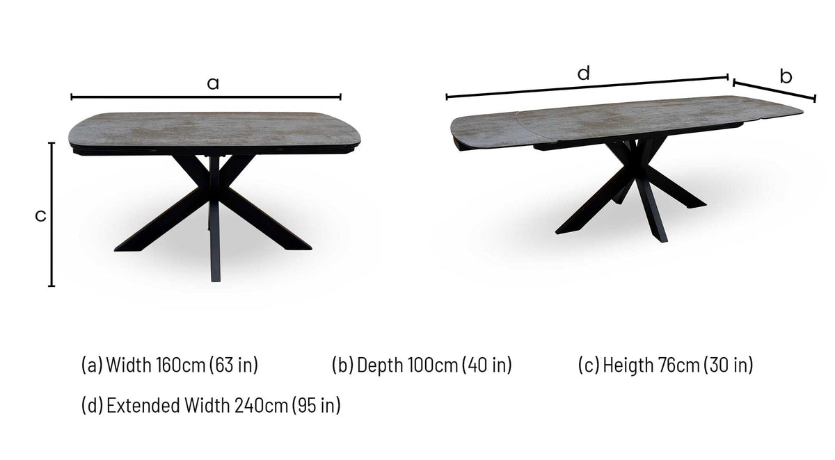 'Raul' Titanium Grey Ceramic 160cm Draw Leaf Extending Dining Table