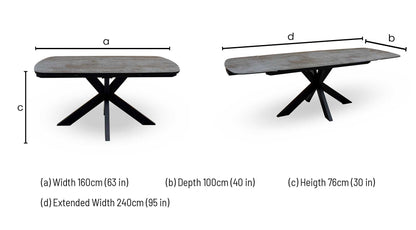 'Raul' Titanium Grey Ceramic 160cm Draw Leaf Extending Dining Table