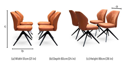 ‘Julio’ Te2 Terracotta Orange Fabric Set of 4 Swivel Dining Chairs