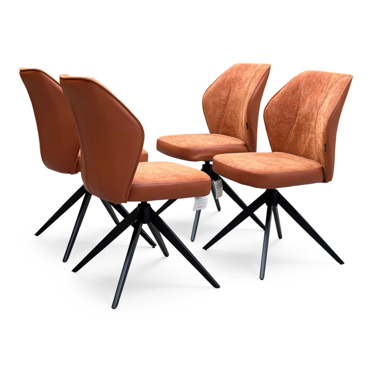 ‘Julio’ Te2 Terracotta Orange Fabric Set of 4 Swivel Dining Chairs