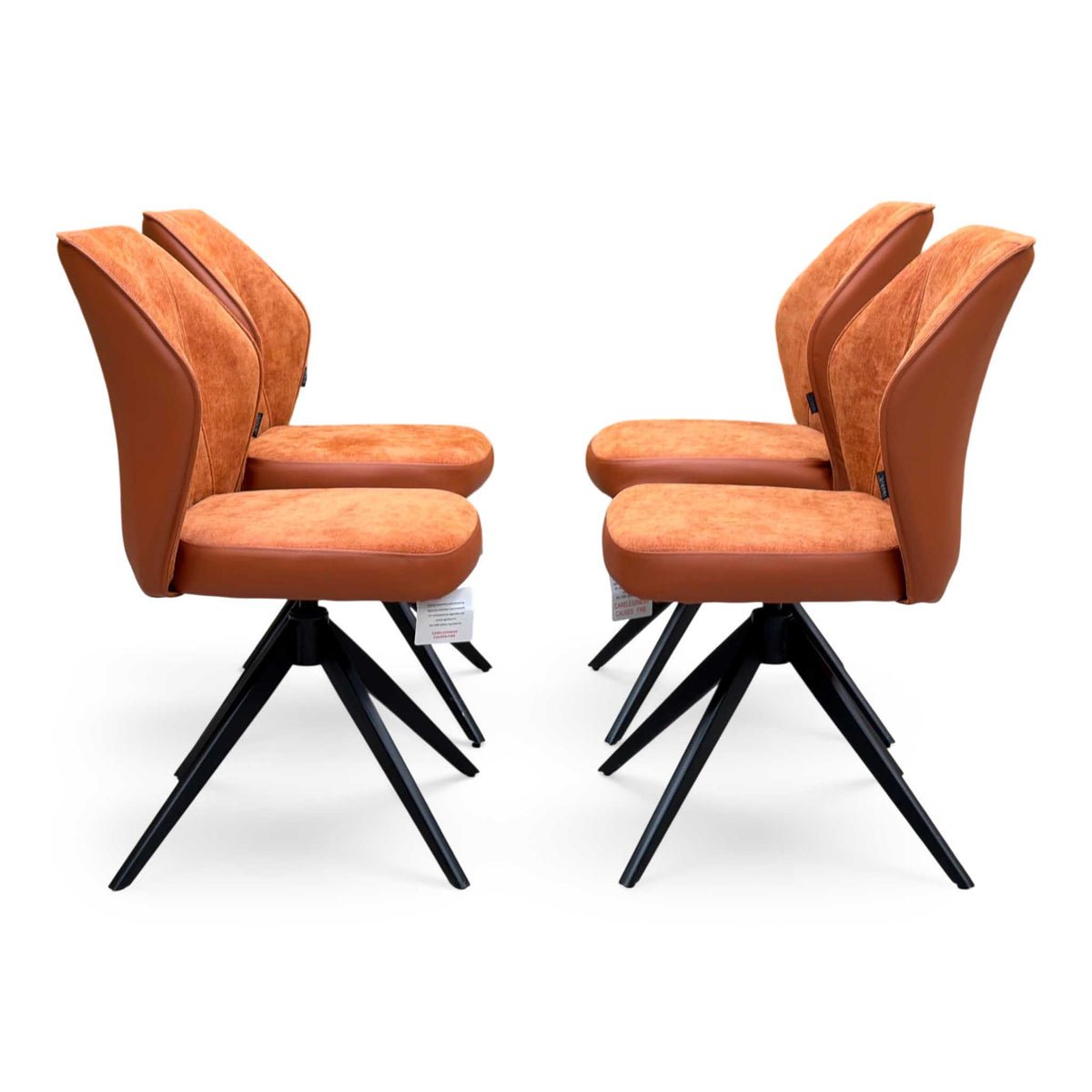 ‘Julio’ Te2 Terracotta Orange Fabric Set of 4 Swivel Dining Chairs