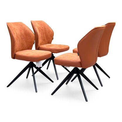 ‘Julio’ Te2 Terracotta Orange Fabric Set of 4 Swivel Dining Chairs