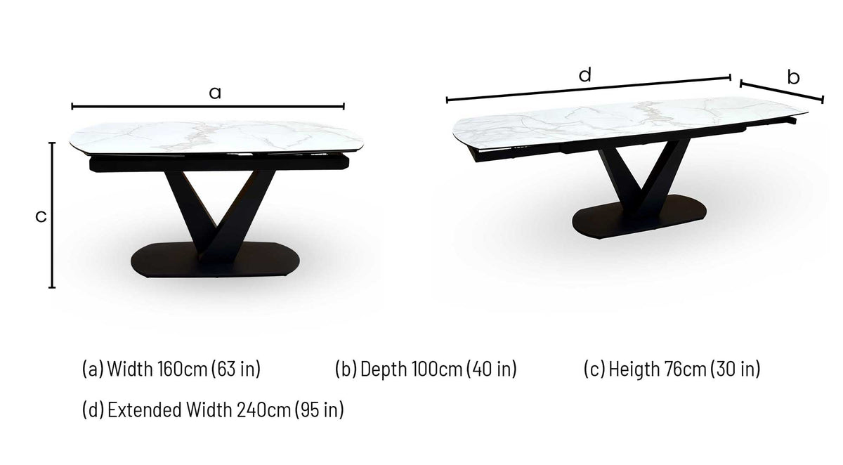 'Julio' Matt Marble Ceramic Top 160cm Swivel Extending Dining Table