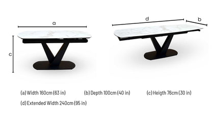 'Julio' Matt Marble Ceramic Top 160cm Swivel Extending Dining Table