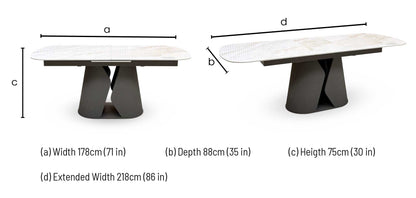 'Ivy' Neutral Marble Effect Ceramic Top 178cm Extending Dining Table