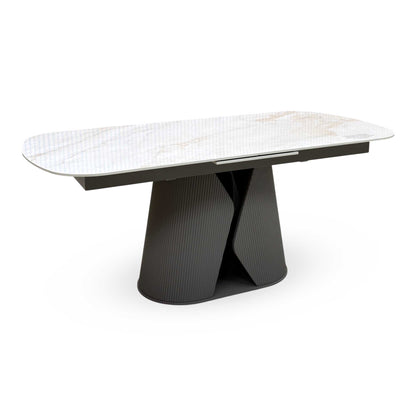 'Ivy' Neutral Marble Effect Ceramic Top 178cm Extending Dining Table